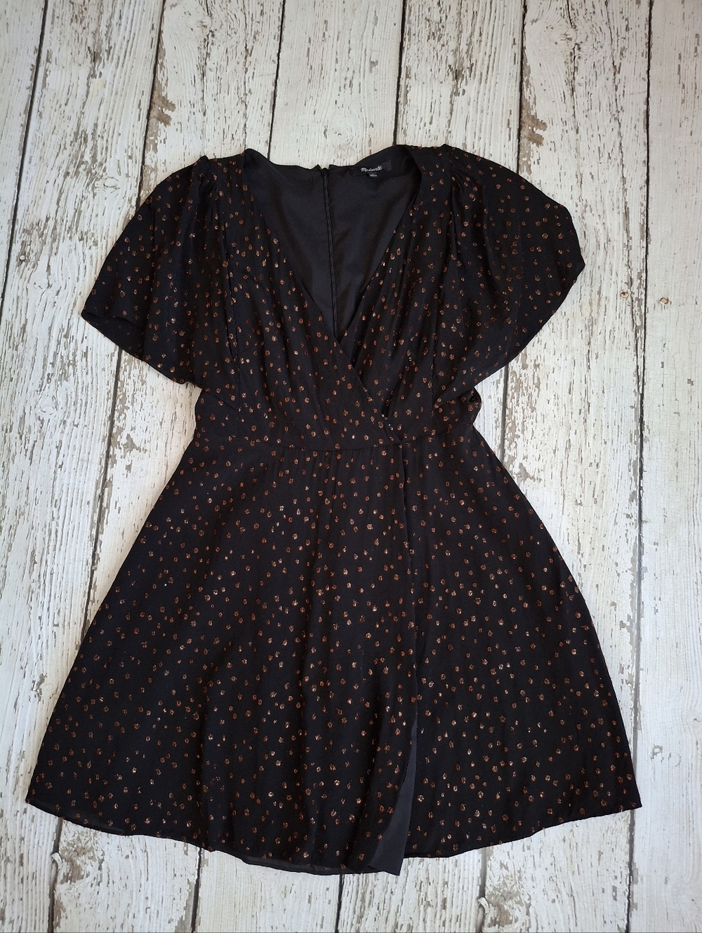 Madewell Black Dress with Metallic Orange Dot Accents